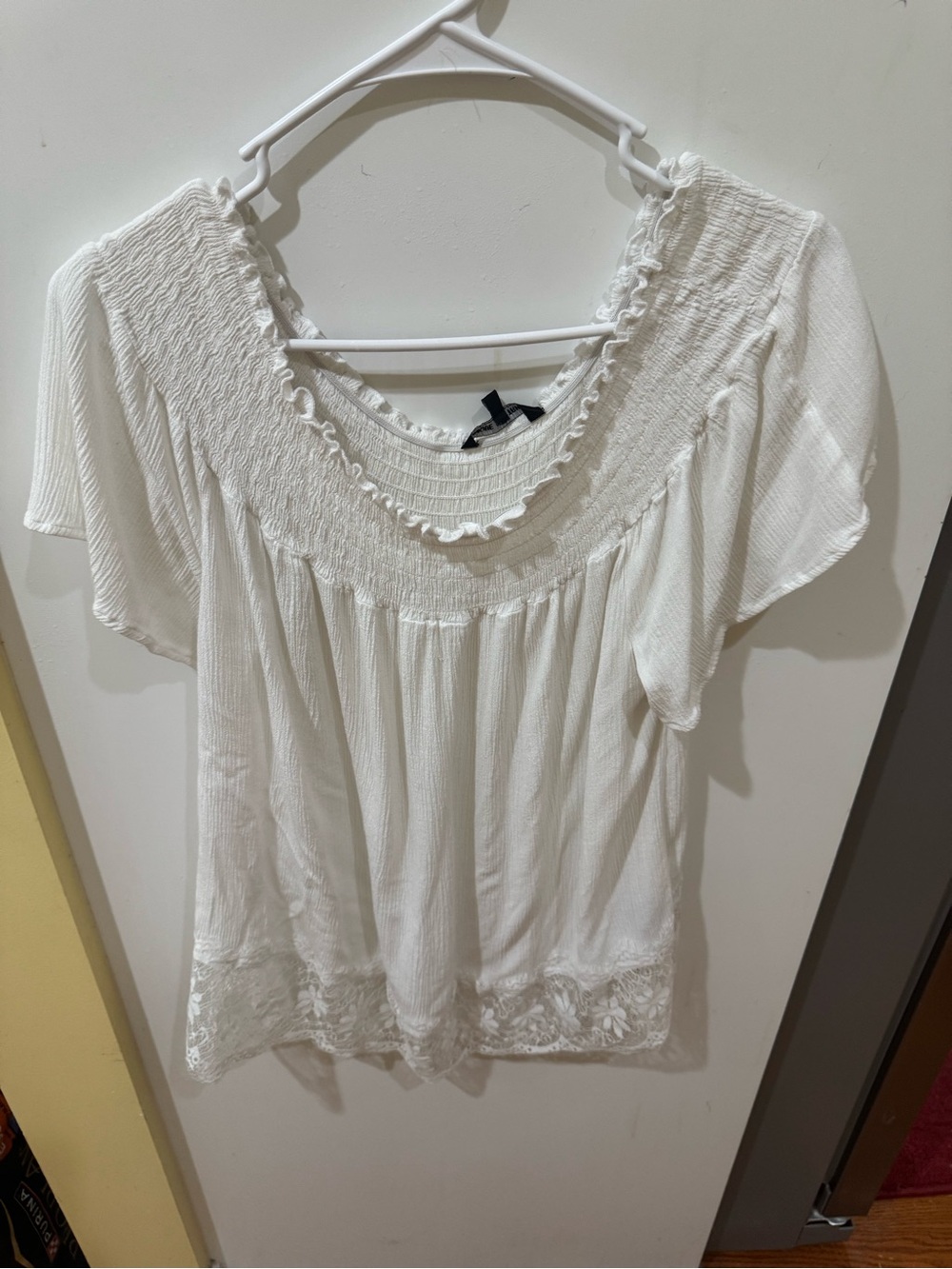 Unique Spectrum White Smocked Scoop Neck Blouse